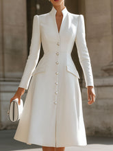Elegant White Button-Front A-Line Dress By Mooyius