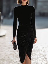 Black Velvet Mock Neck Midi Dress