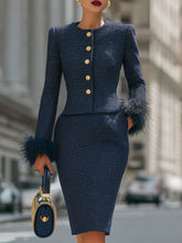 Glamorous Faux Fur - Trimmed Tweed Skirt Suit