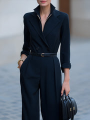 Double-Breasted Belted Jumpsuit With Wide-Leg Trousers
