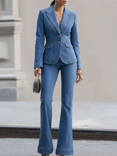 Elegant Light Denim Studded Suit Set With Flared Trousers