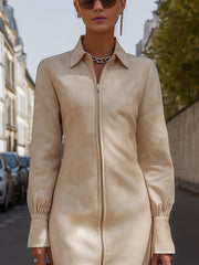 Zip-Front Tailored Faux Leather Mini Dress