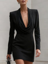Sophisticated Black Cowl Neck Tailored Mini Dress
