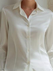 Mooyius Ivory Satin Classic Blouse