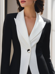 Tailored Contrast Lapel Blazer With Sculpted Waist