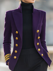 Purple Double-Breasted Military Blazer