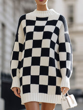 Black & White Checkered Turtleneck Sweater Dress