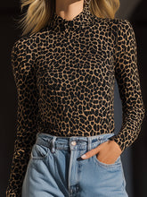 Leopard Print High-Neck Stretch Top