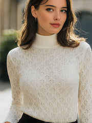 Mock-Neck Textured Lace Knit Top