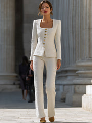 Ivory Tweed Square-Neck Suit Set
