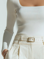 Essential Elegance: White Ribbed Knit Top