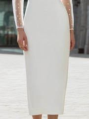 Timeless White And Pearl Embellished Sheath Dress