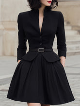 Structured Belted Blazer And Pleated A-Line Skirt Set