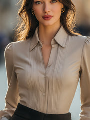Elegant Pleated-Front Button Blouse