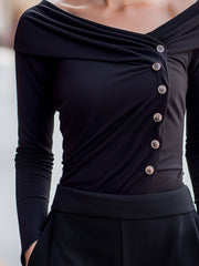 Off-Shoulder Draped Button Detail Top