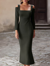 Off-Shoulder Square-Neck Fitted Midi Dress