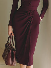 Burgundy Draped Shirt Dress
