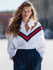 Stylish V-Neck Striped Contrast Blouse