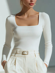Essential Elegance: White Ribbed Knit Top