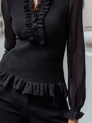 Ruffled Smocked Chiffon Blouse
