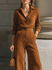 Chestnut Brown Corduroy Set – Shirt & Wide-Leg Pants