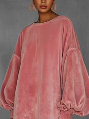 Oversized Pink Fringe Crew Neck Dress