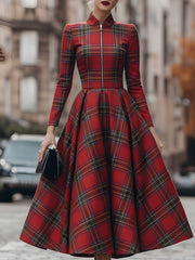Elegant Long Sleeve Plaid Dress - Perfect Blend Of Classic And Contemporary