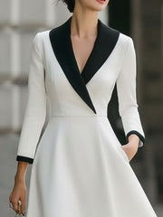 White And Black Contrast Lace Hem Midi Dress