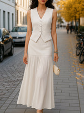 Pearl Button Vest And Maxi Skirt Two-Piece Set