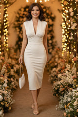 Sculpted V-Neck Sleeveless Midi Dress