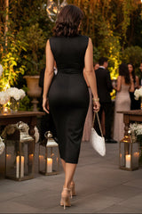 Sculpted V-Neck Sleeveless Midi Dress