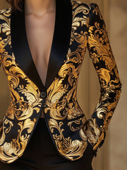 Elegant Black and Gold Floral Baroque Blazer - Aurahers - Aura Her's LLC