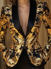 Elegant Black and Gold Floral Baroque Blazer - Aurahers - Aura Her's LLC