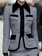 Elegant Herringbone Blazer & Pencil Skirt Set