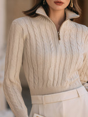 Half-Zip Cable Knit Sweater With Structured Silhouette