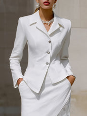 Tailored Blazer And Lace-Trim Asymmetric Skirt Set