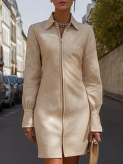 Zip-Front Tailored Faux Leather Mini Dress
