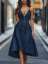Dark Indigo Sleeveless Denim Midi Dress