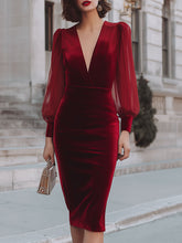 Burgundy Velvet Deep V-Neck Midi Dress: Elegant Statement For Formal Occasions
