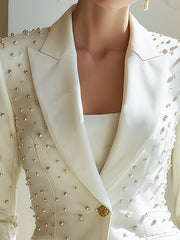 Embellished White Tailored Blazer With Pearl-Inspired Studs