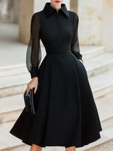 Elegant A-Line Midi Dress With Sheer Sleeves