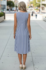 Striped Sleeveless Midi Dress in Blue