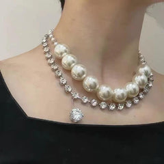 Chain Pearl Double Layer Strap Necklace