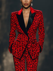 24-Hour-Shipping Striking Red Leopard Print Blazer