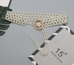 Braided Imitation Pearl Decorative Belt