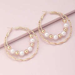 Double Layer Pearl Hoop Earrings