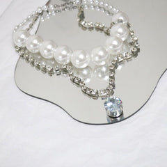 Chain Pearl Double Layer Strap Necklace