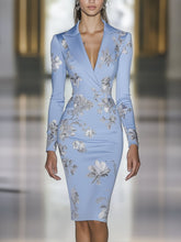 24-Hour-Shipping Sky Blue Dress With Silver Flower Print