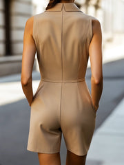 Chic Lapel Collar Romper with Asymmetric Wrap Front