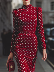Vintage-Inspired Red Polka Dot Velvet Midi Dress